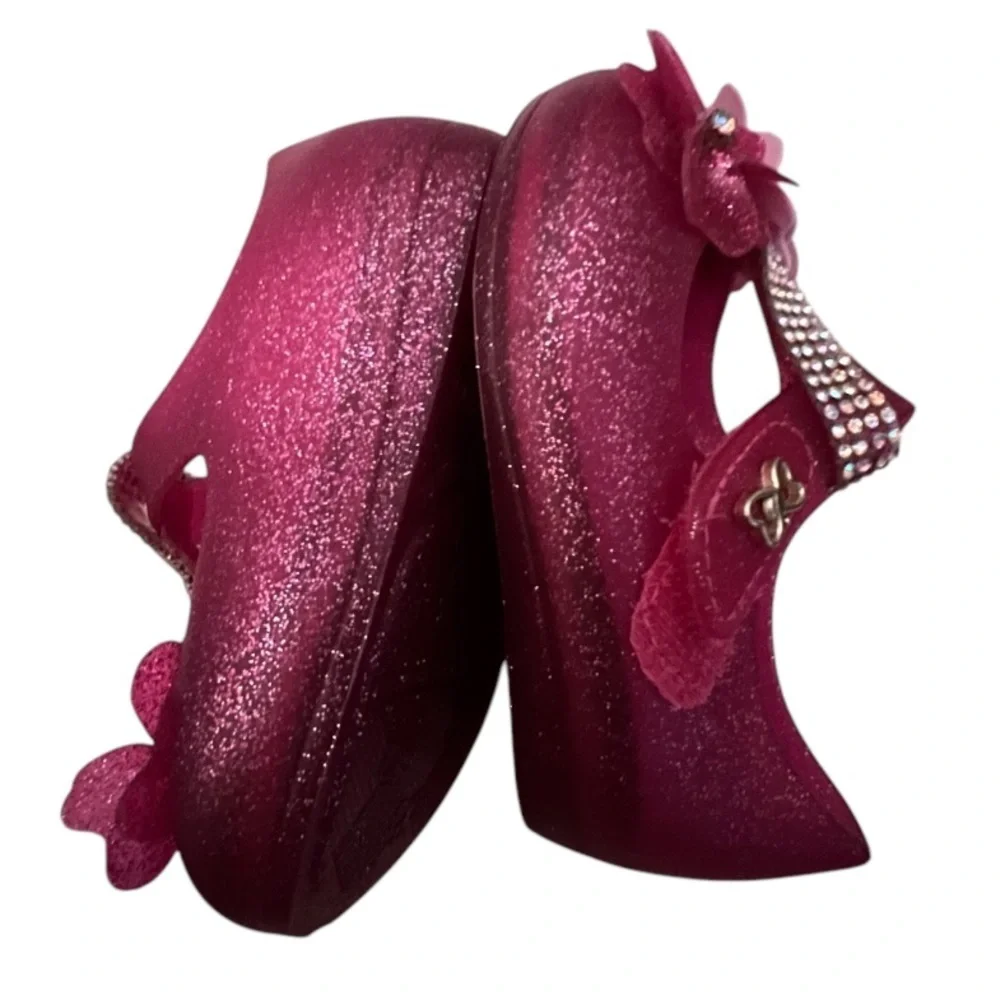 World colors mermaid baby shoes size 2 pink glittery shoes